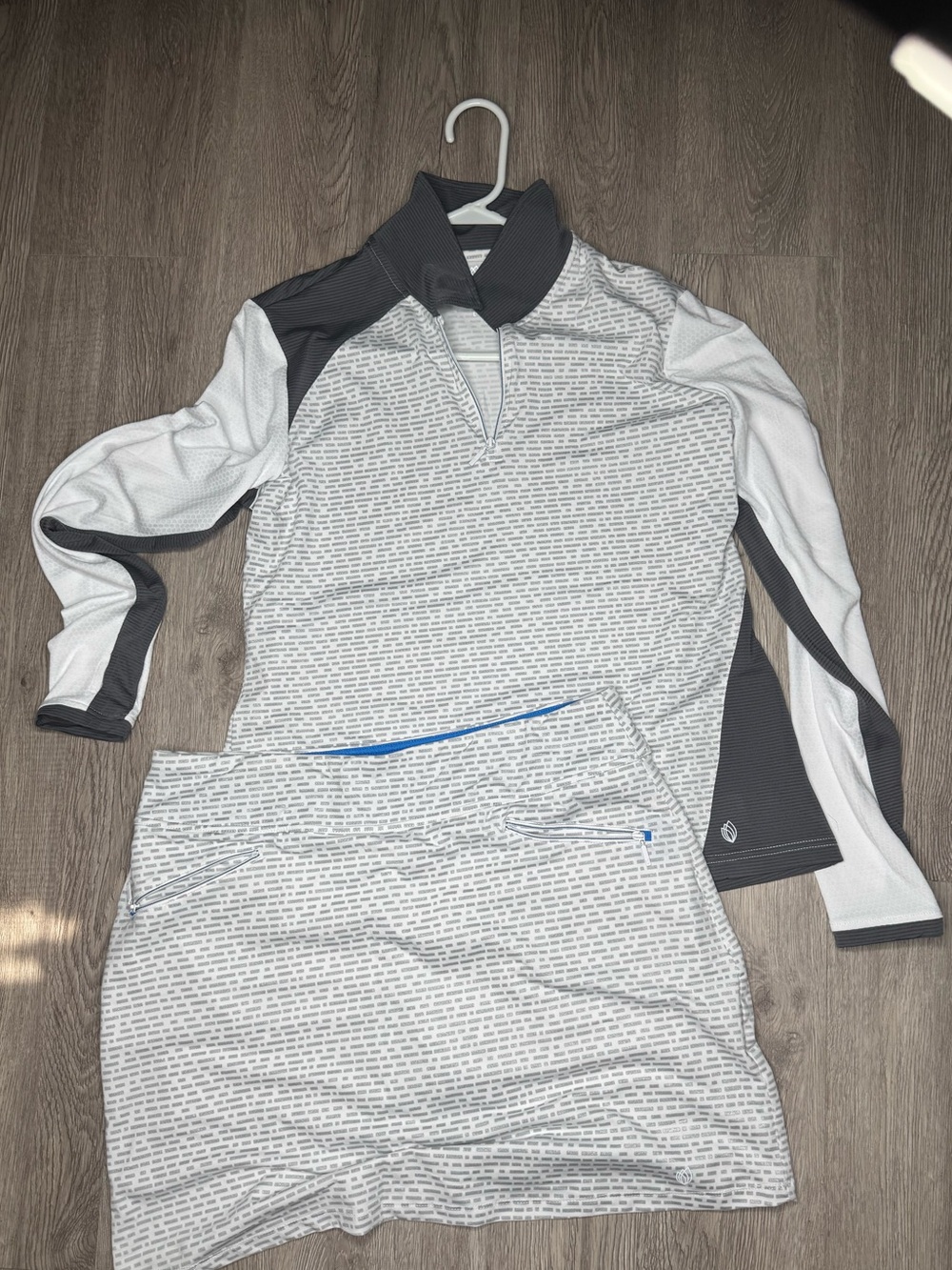 Performance Golf Skort & Long Sleeve Polo Set — White/Gray by GGblue luxe sport